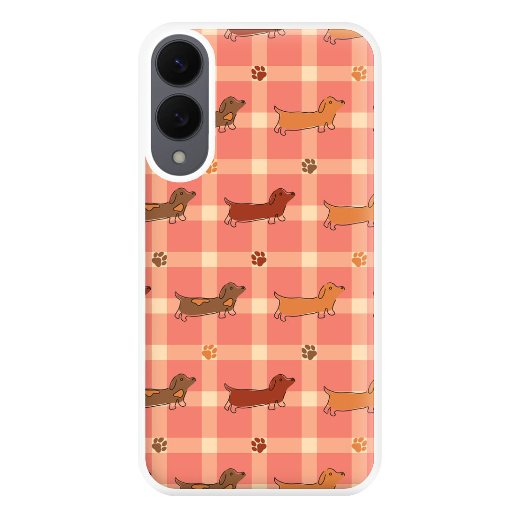 Tartan Dachshunds And Paws Pattern Phone Case for Galaxy S25 Edge