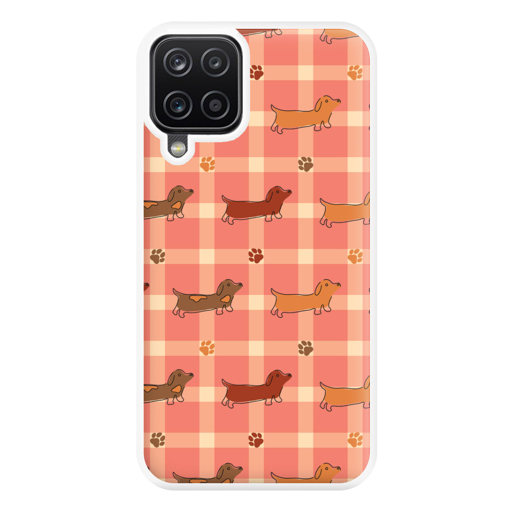 Tartan Dachshunds And Paws Pattern Phone Case for Galaxy A12