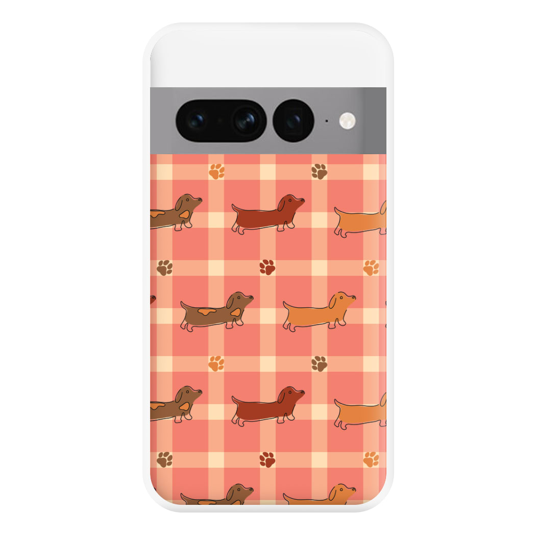 Tartan Dachshunds And Paws Pattern Phone Case for Google Pixel 7 Pro