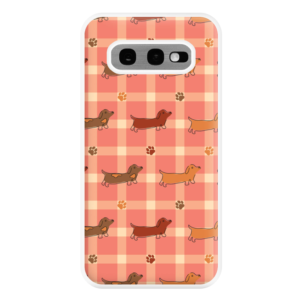Tartan Dachshunds And Paws Pattern Phone Case for Galaxy S10e