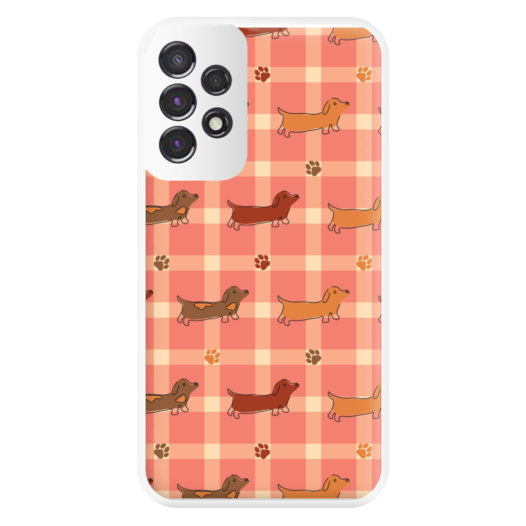 Tartan Dachshunds And Paws Pattern Phone Case for Galaxy A53