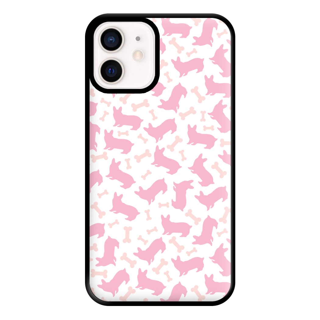 Pink Corgi Silhouette Pattern Phone Case for iPhone 12 Mini