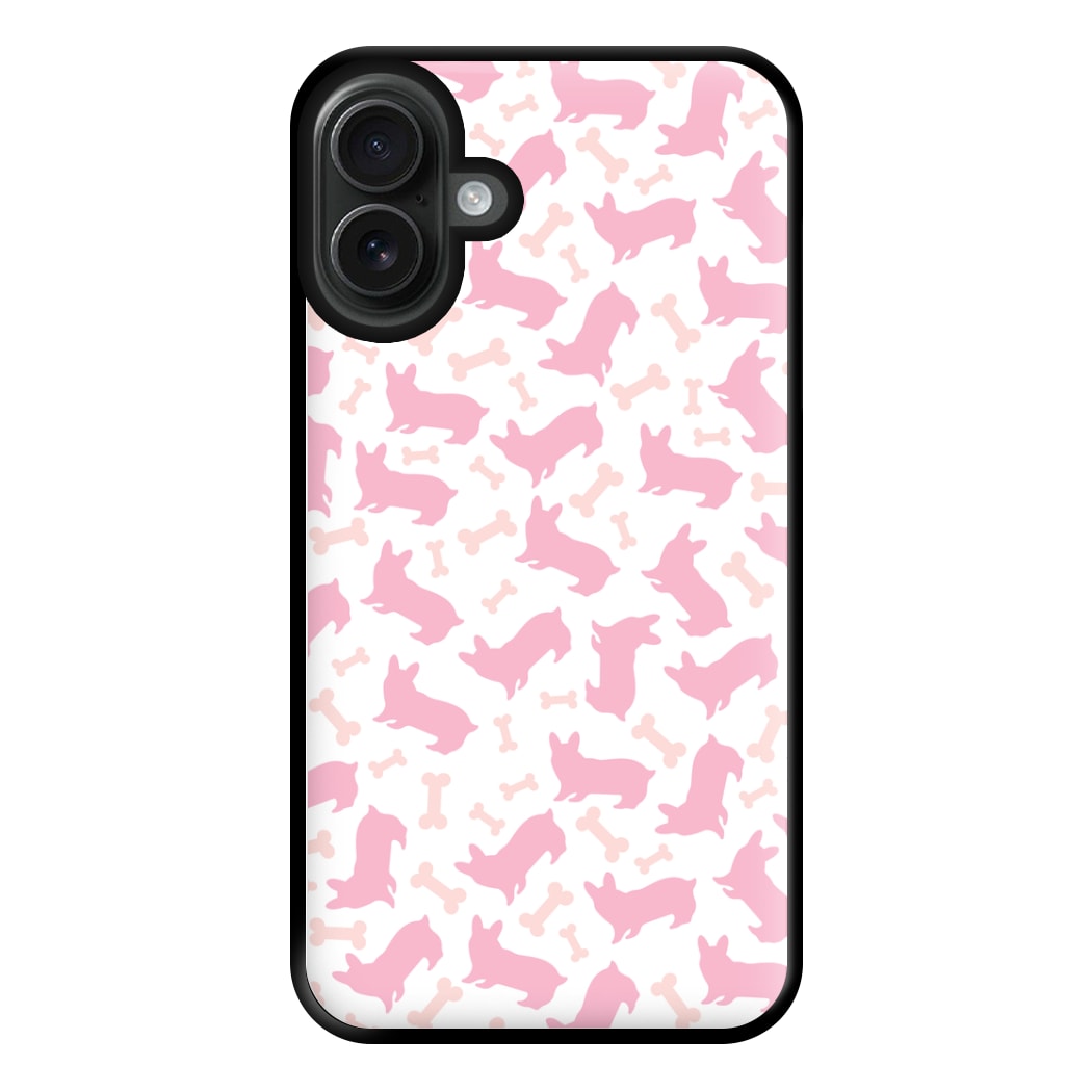 Pink Corgi Silhouette Pattern Phone Case for iPhone 16 Plus