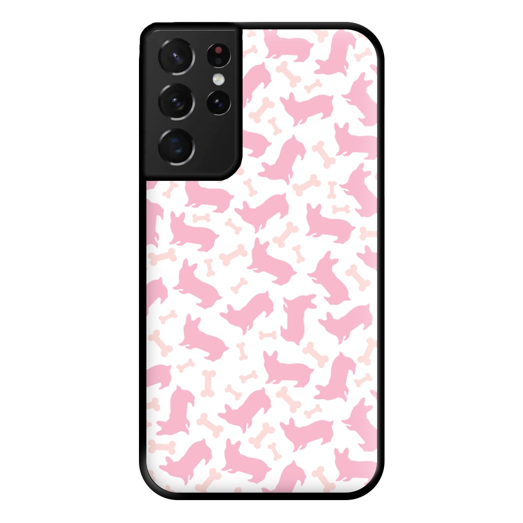 Pink Corgi Silhouette Pattern Phone Case for Galaxy S21 Ultra