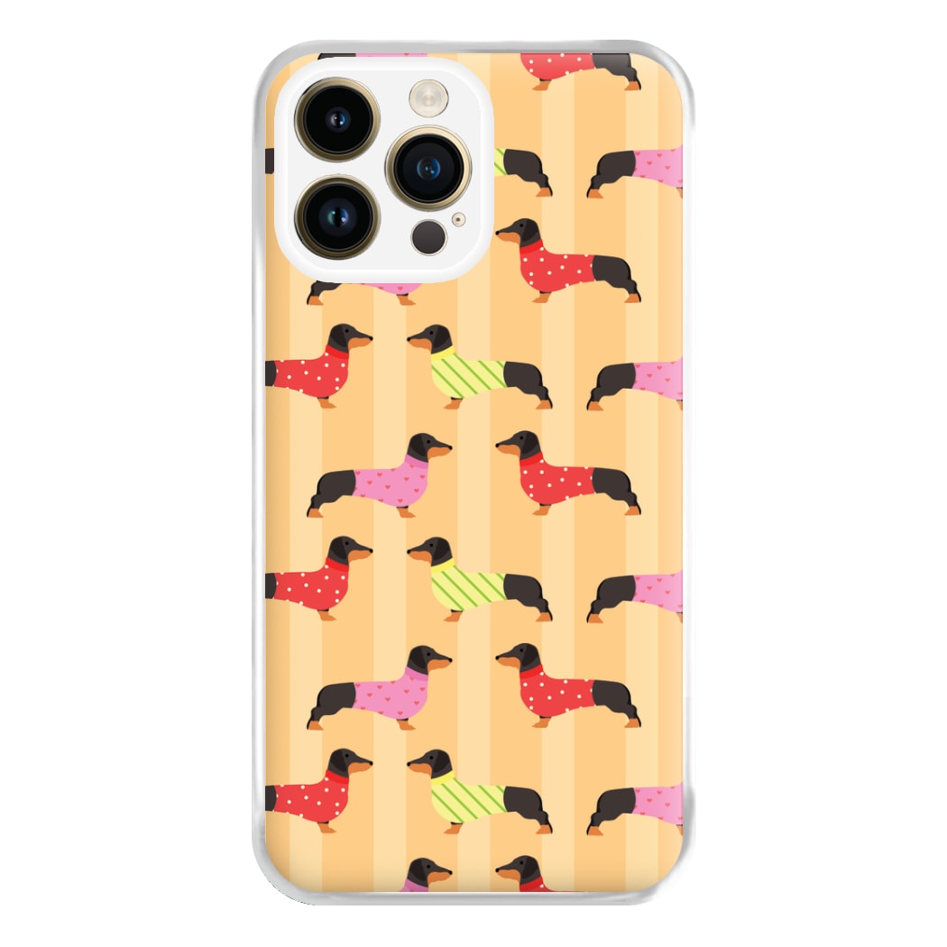 Dachshunds In Sweaters Pattern Phone Case for iPhone 14 Pro Max