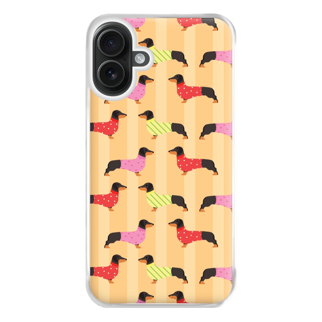 Dachshunds In Sweaters Pattern Phone Case for iPhone 16 Plus