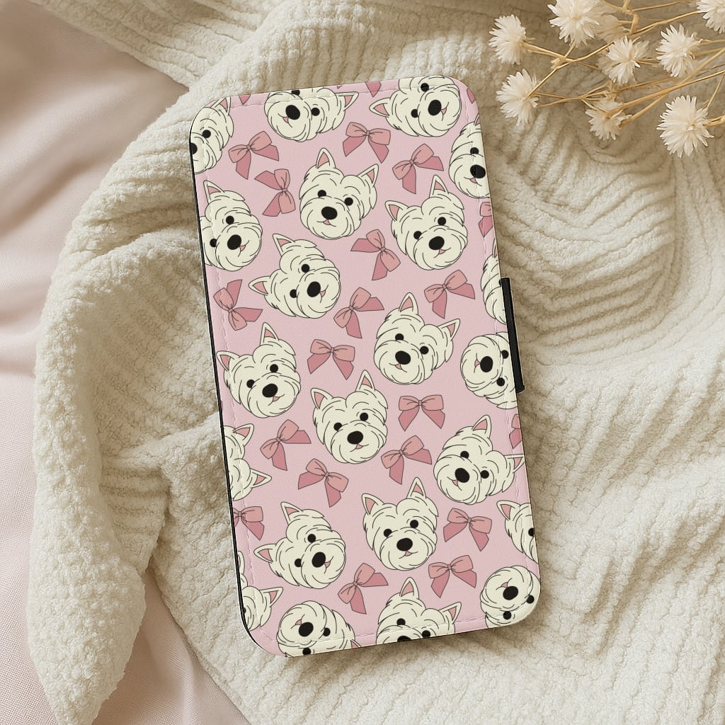 Cute Terrier And Bows Pattern Flip / Wallet Phone Case