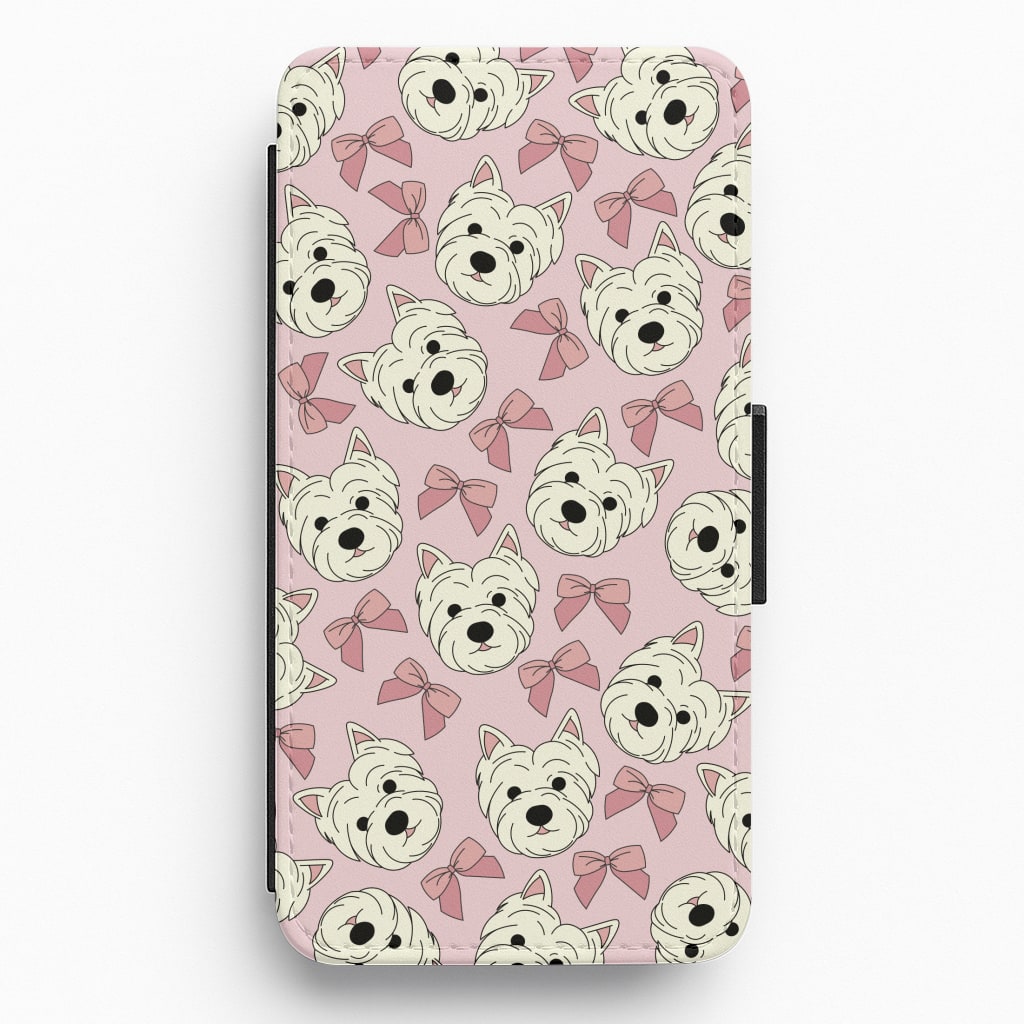 Cute Terrier And Bows Pattern Flip / Wallet Phone Case