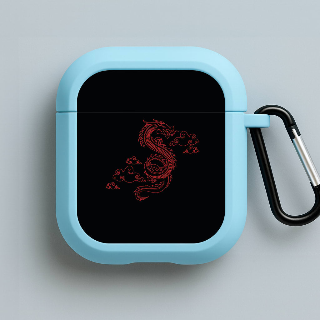 Red - Dragon Patterns Blue AirPods Case