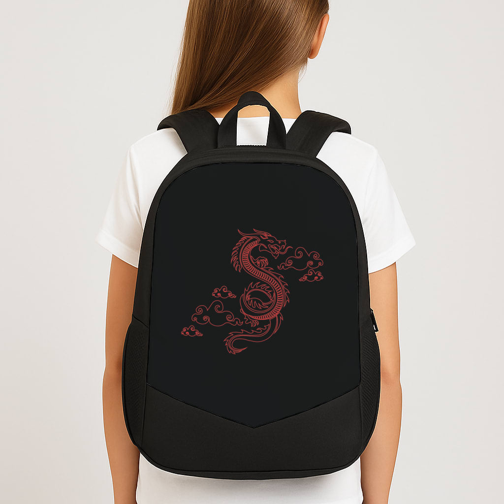 Red - Dragon Patterns Large School Bag
