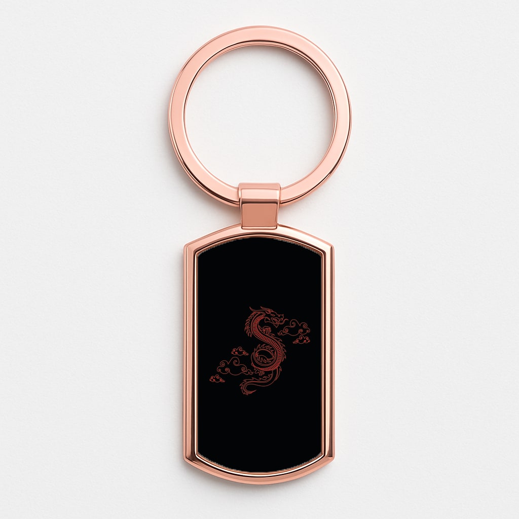 Red - Dragon Patterns Rose Gold Keyring