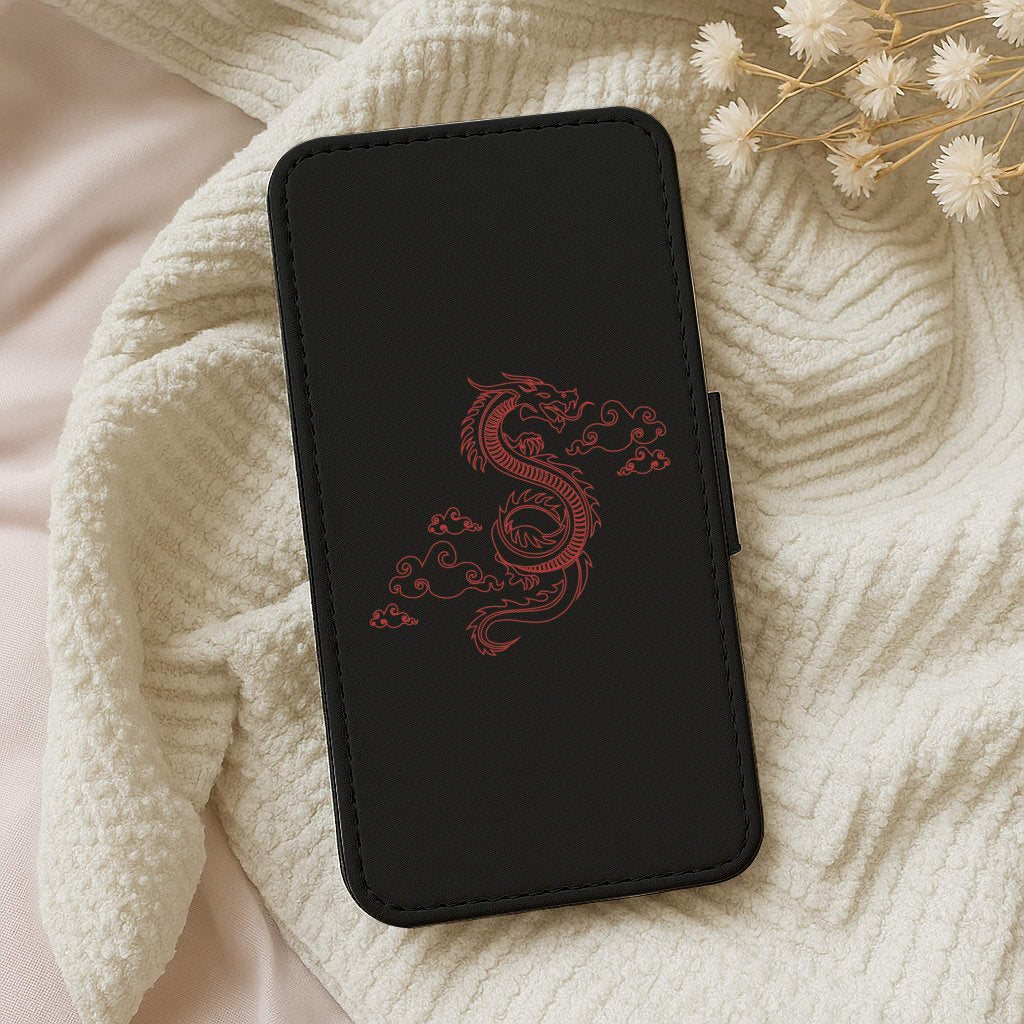 Red - Dragon Patterns Wallet Phone Case