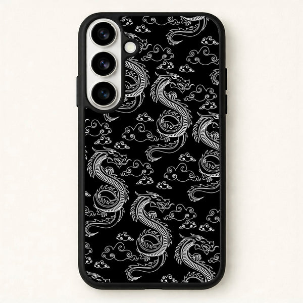 Black And White Dragon Pattern Phone Case for Galaxy S26 Plus