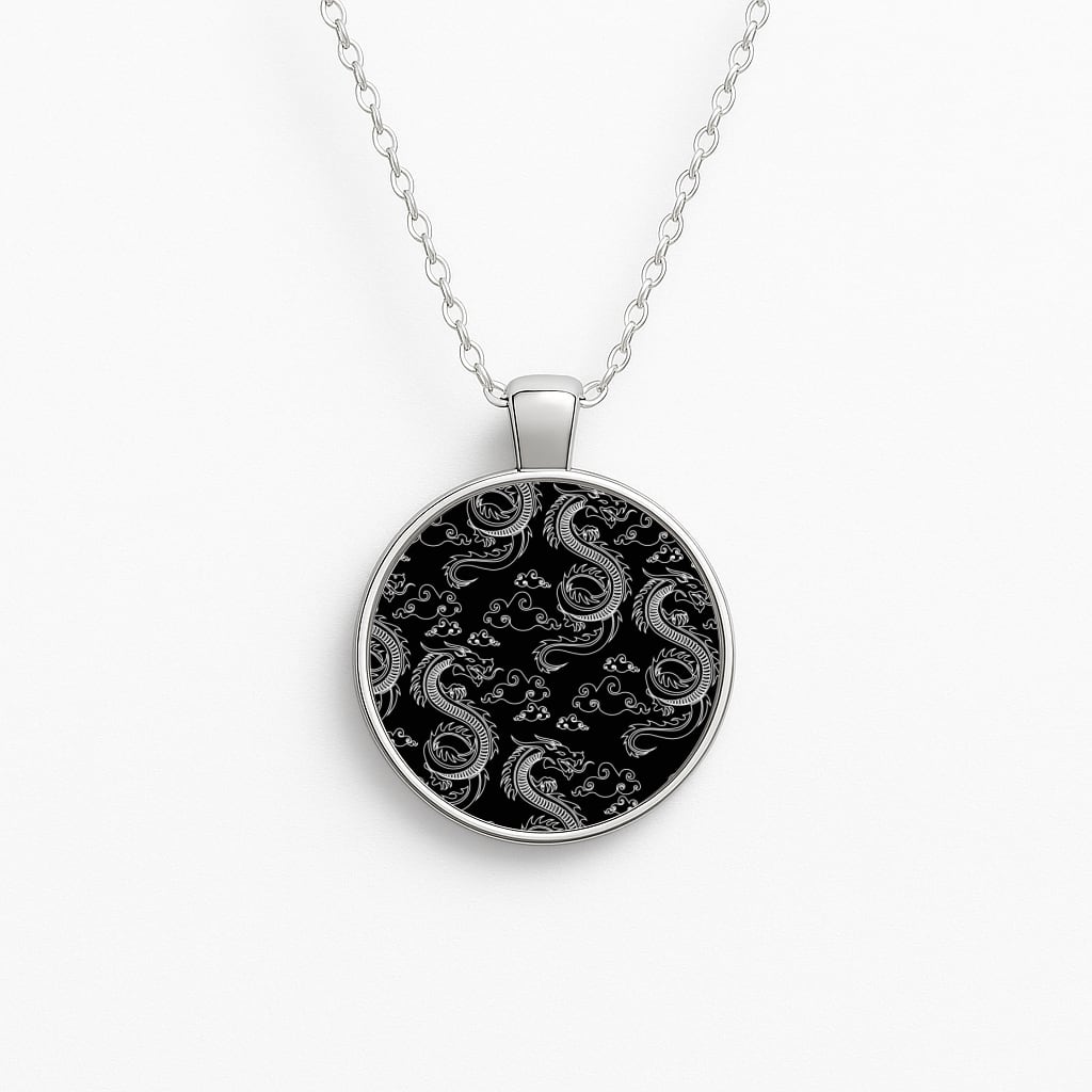 Black And White Dragon Pattern Necklace