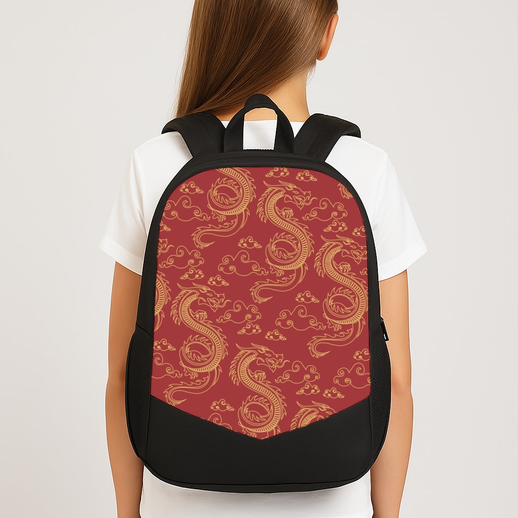 Red And Gold Dragon Pattern Backpack