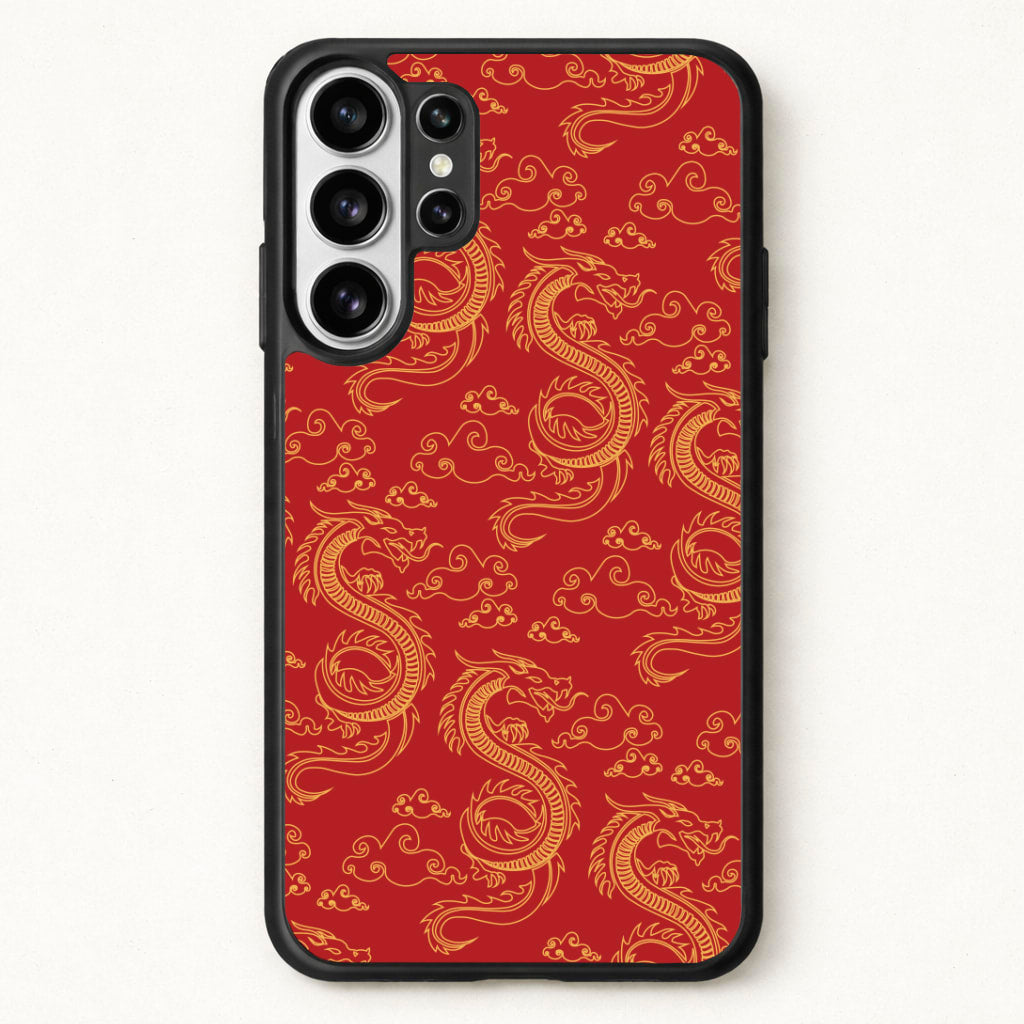Red And Gold Dragon Pattern Phone Case for Galaxy S26 Ultra