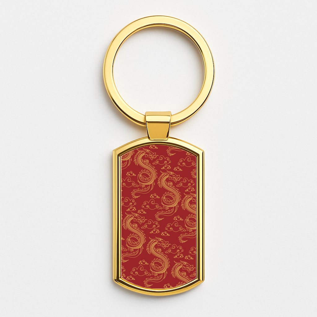 Red And Gold Dragon Pattern Luxury Keyring