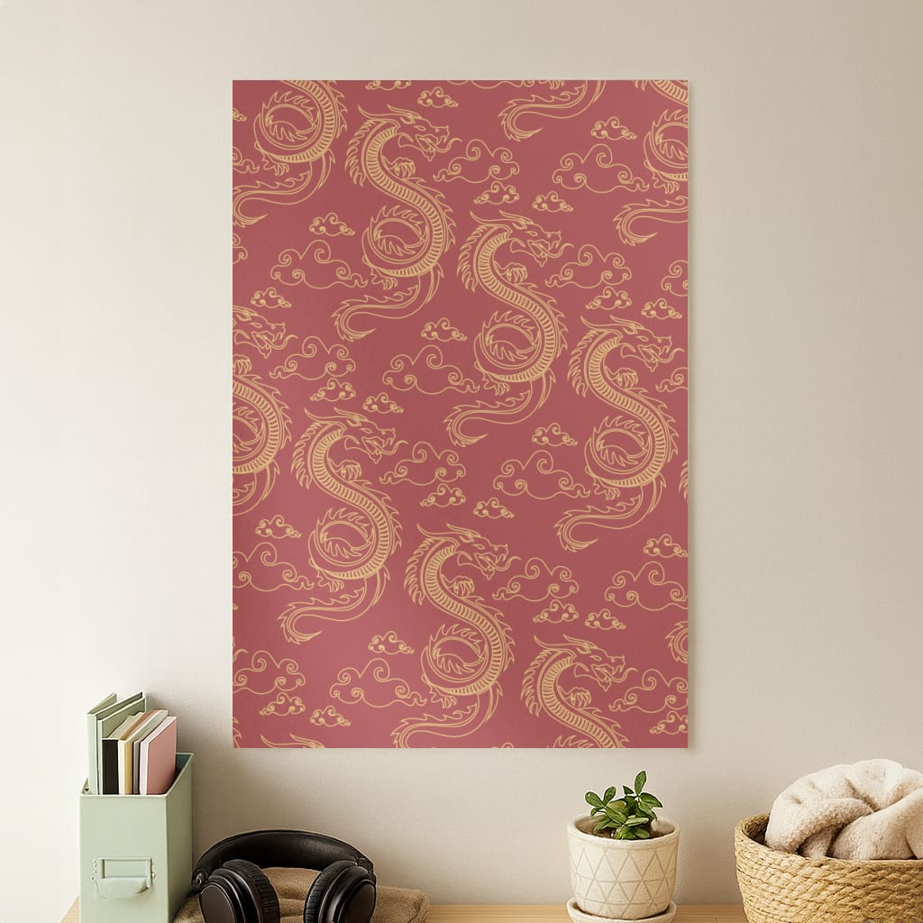 Red And Gold Dragon Pattern Poster