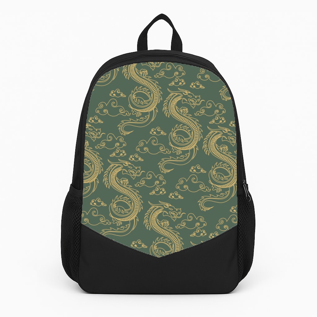 Green And Gold Dragon Pattern Backpack
