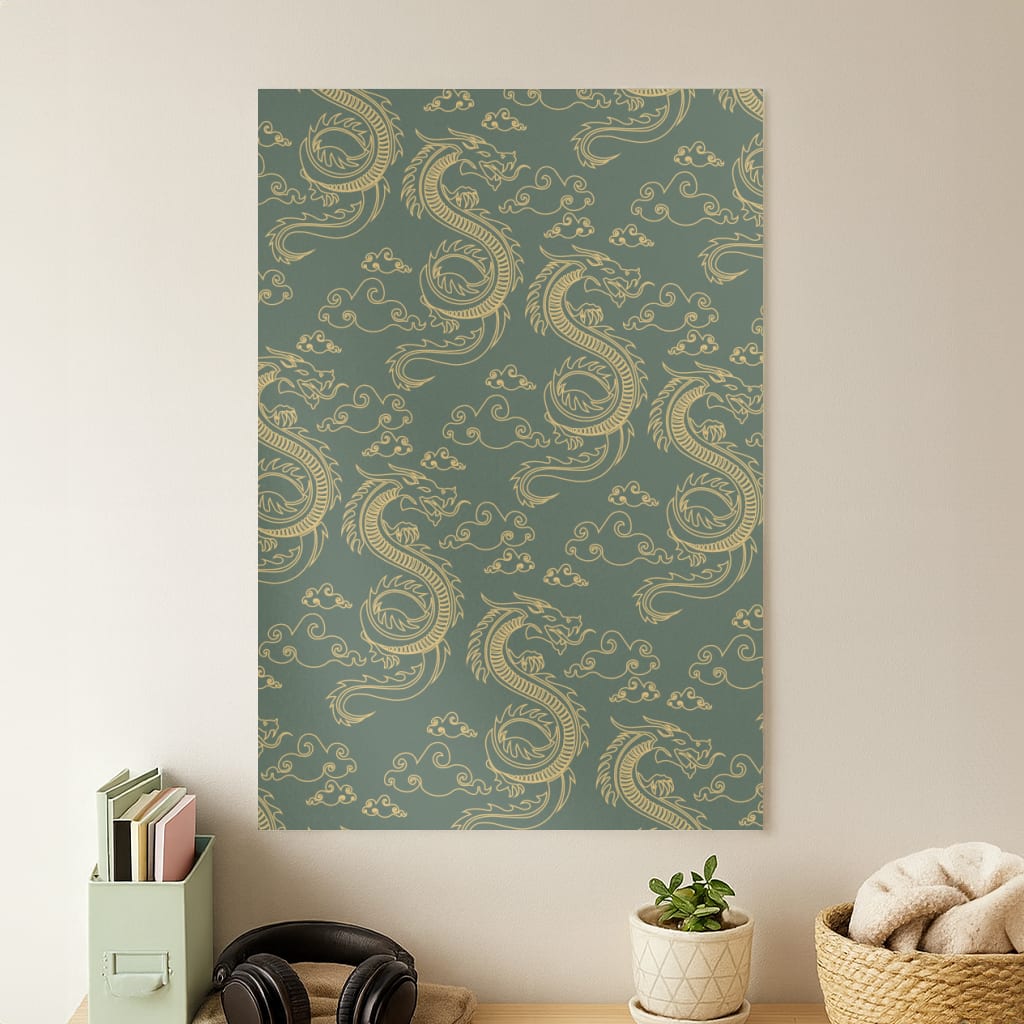 Green And Gold Dragon Pattern Poster