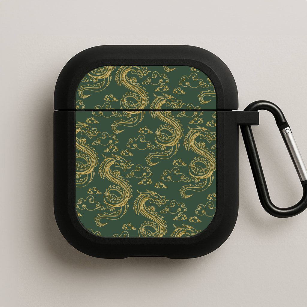 Green And Gold Dragon Pattern AirPods Case