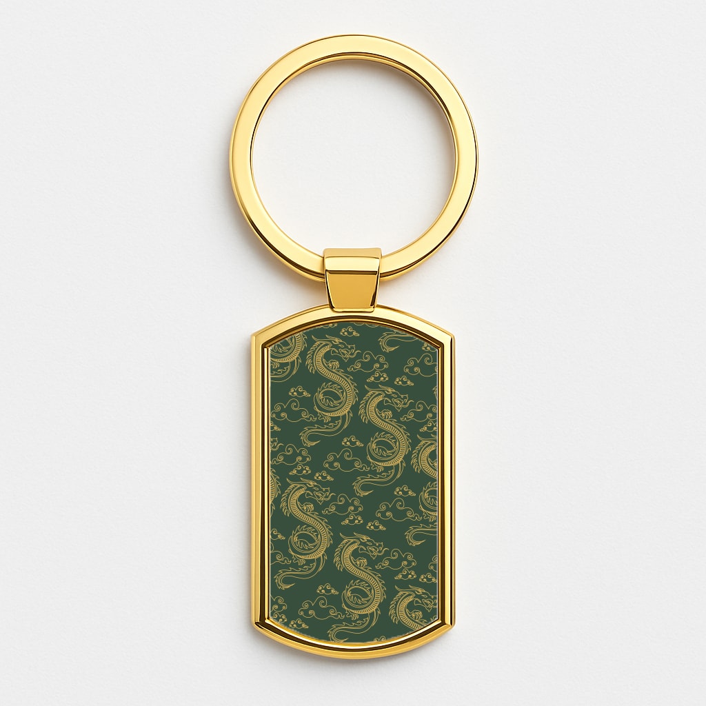 Green And Gold Dragon Pattern Luxury Keyring