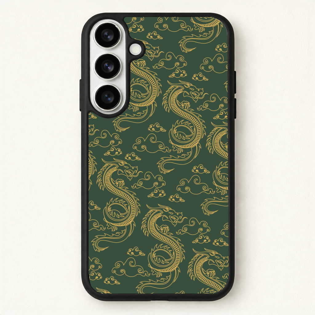 Green And Gold Dragon Pattern Phone Case for Galaxy S26 Plus