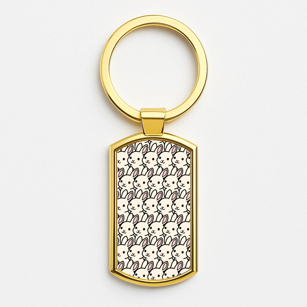Bunny Rabbit Pattern Gold Keyring