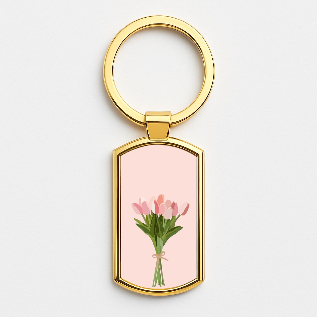 Spring Tulips Gold Keyring