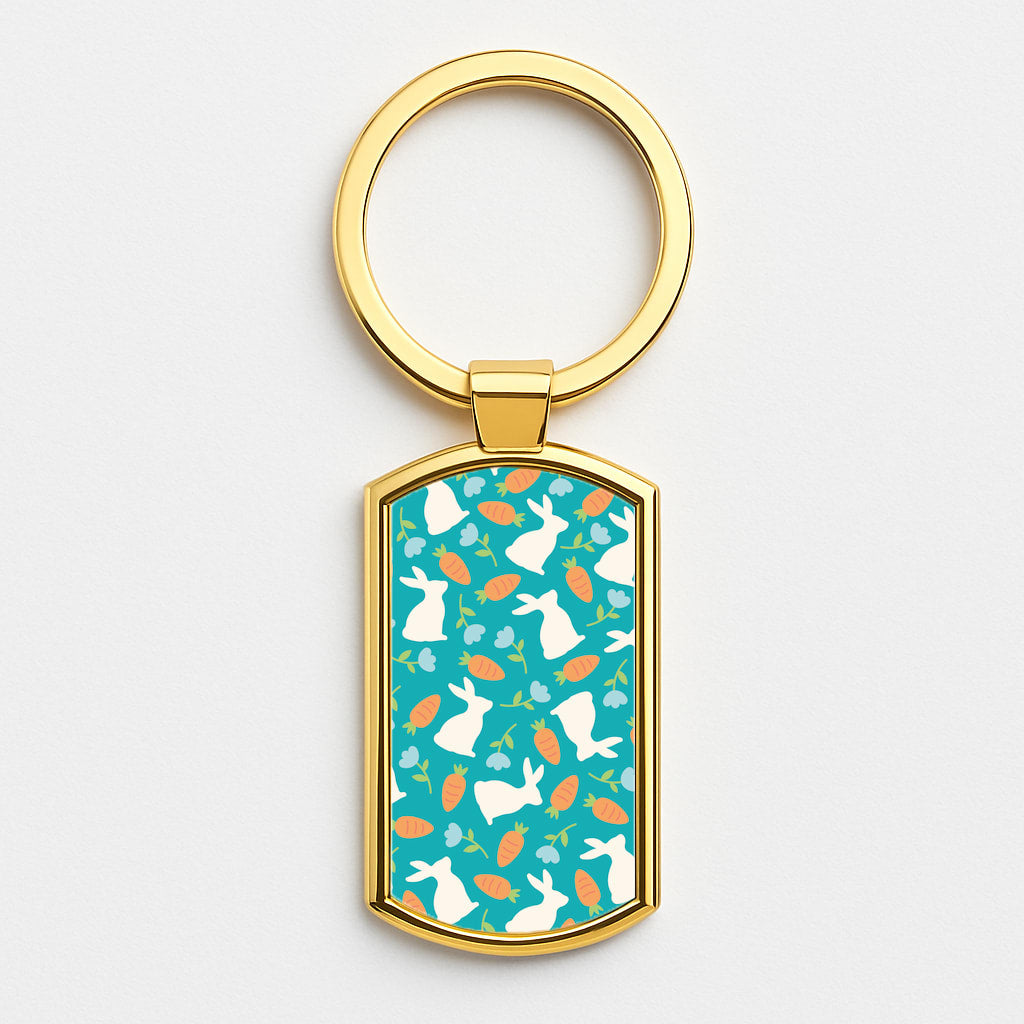 Bunnies And Carrots - Easter Patterns Gold Keyring