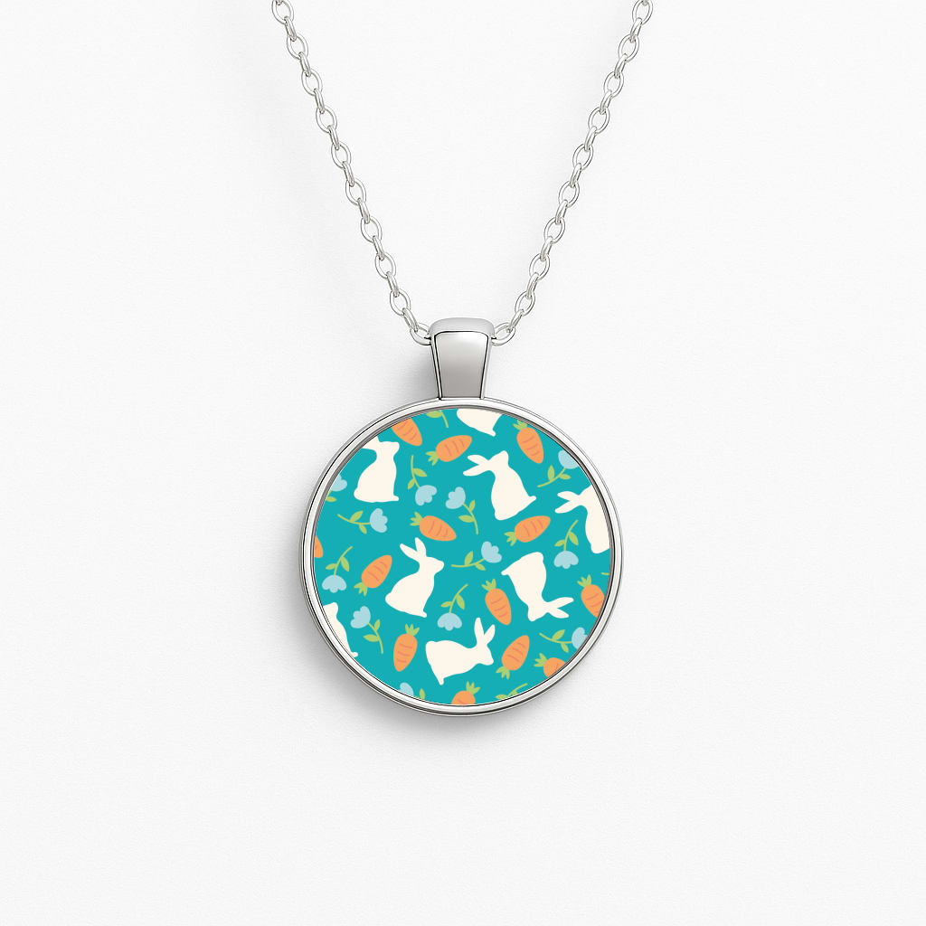 Bunnies And Carrots - Easter Patterns Circle Necklace
