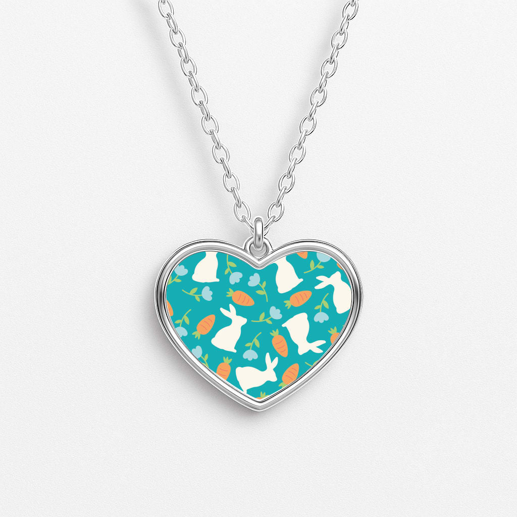 Bunnies And Carrots - Easter Patterns Heart Necklace