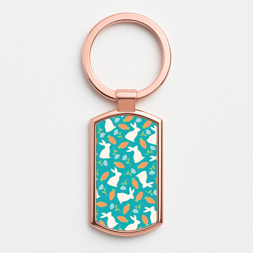 Bunnies And Carrots - Easter Patterns Rose Gold Keyring