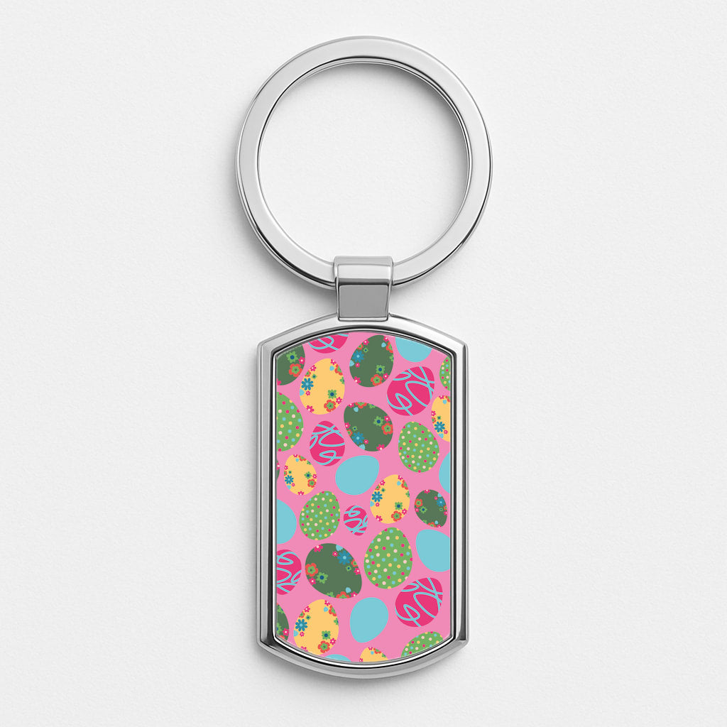 Pink Easter Eggs - Easter Patterns Silver Keyring