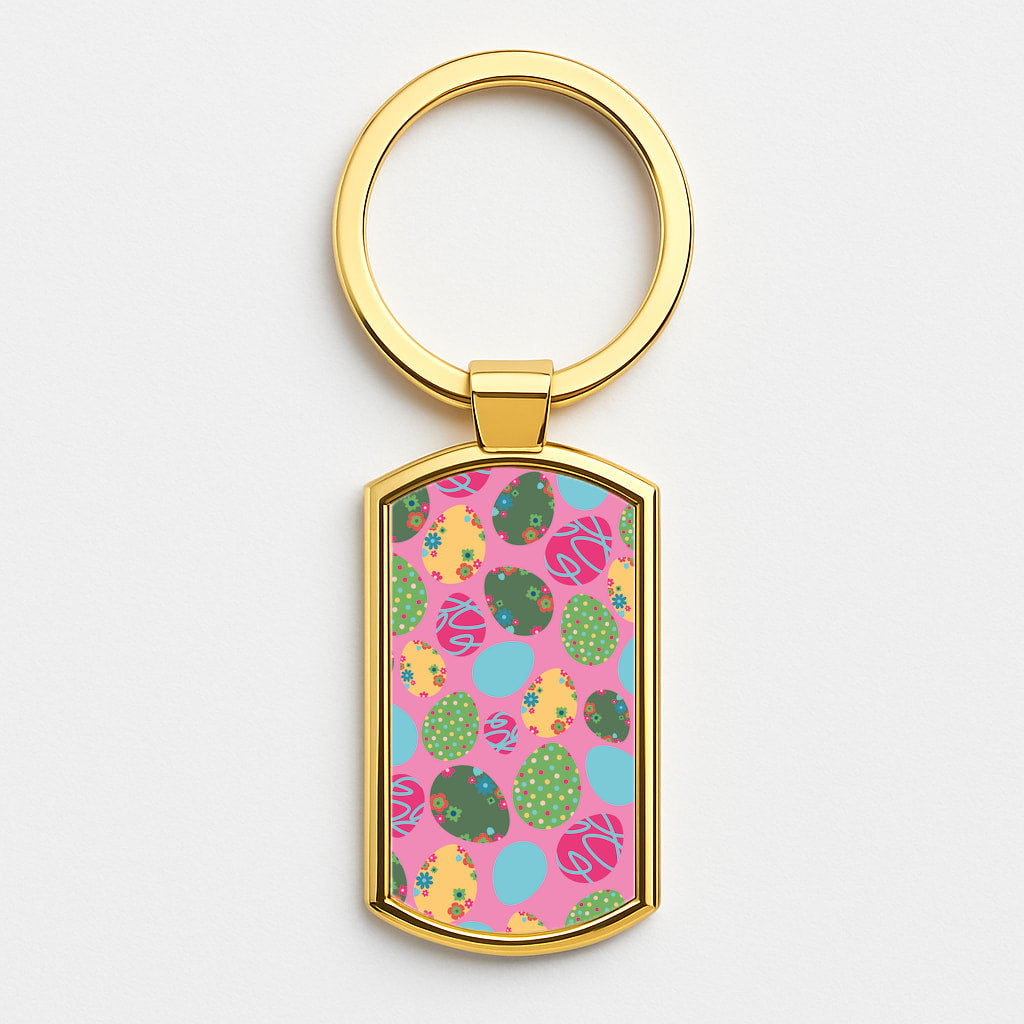 Pink Easter Eggs - Easter Patterns Gold Keyring