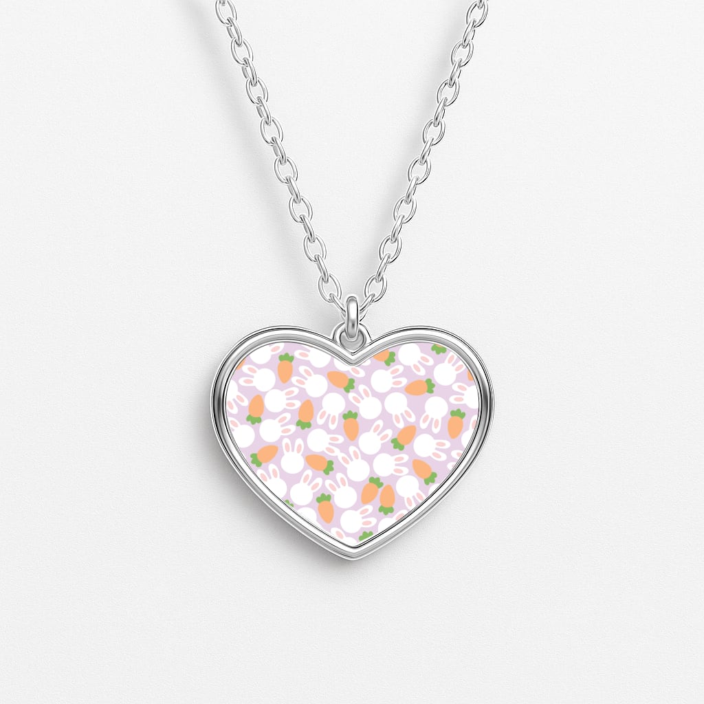 Rabbits And Carrots - Easter Patterns Heart Necklace