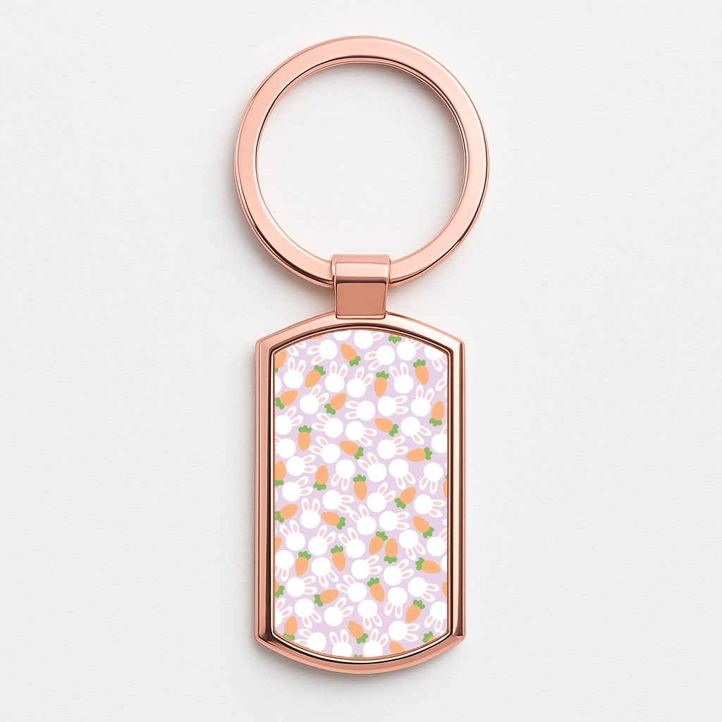 Rabbits And Carrots - Easter Patterns Rose Gold Keyring