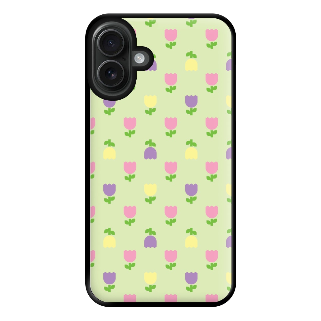 Pastel Tulips Pattern Phone Case for iPhone 16 Plus
