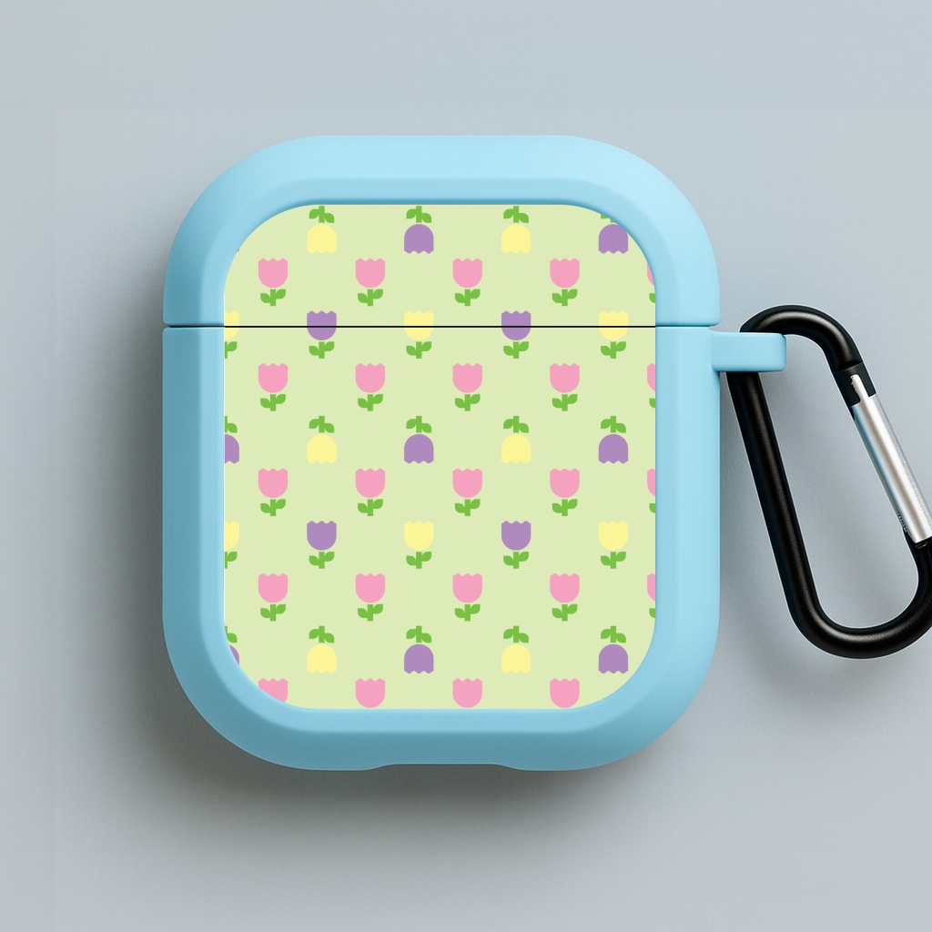Pastel Tulips Pattern Blue AirPods Case