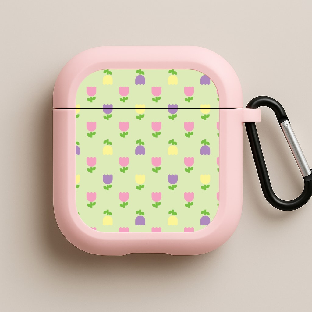 Pastel Tulips Pattern Pink AirPods Case
