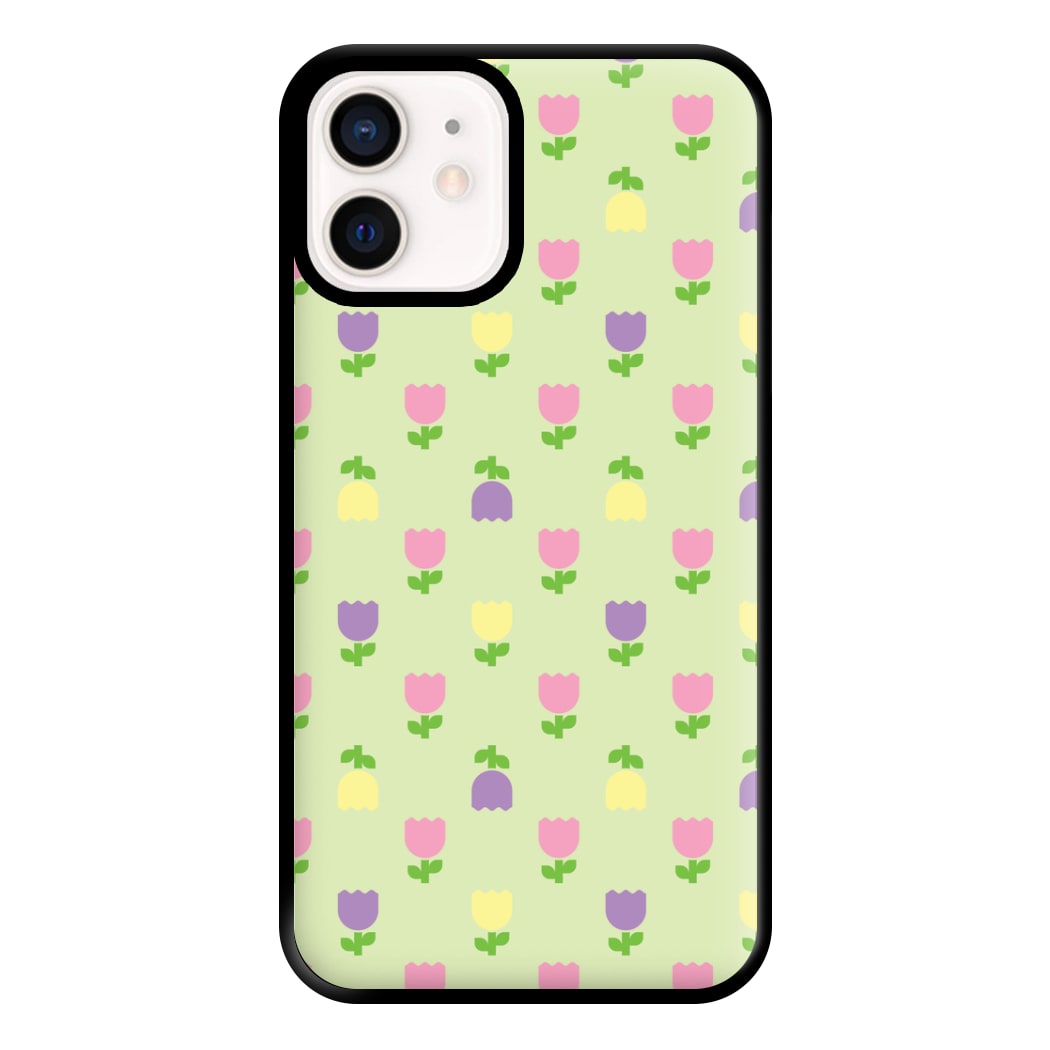 Pastel Tulips Pattern Phone Case for iPhone 13 Mini
