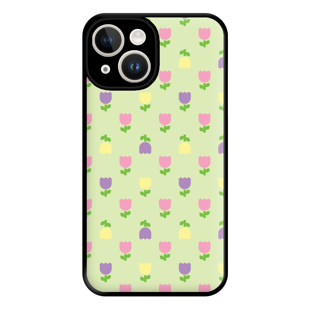 Pastel Tulips Pattern Phone Case for iPhone 14