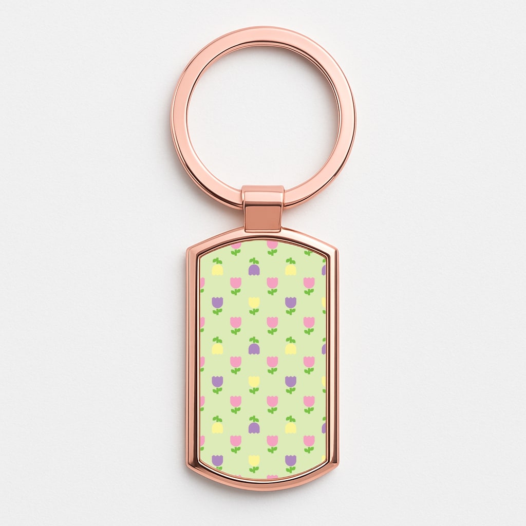 Pastel Tulips Pattern Rose Gold Keyring