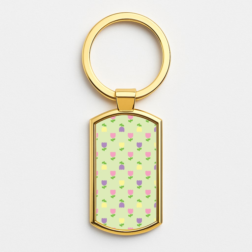 Pastel Tulips Pattern Gold Keyring