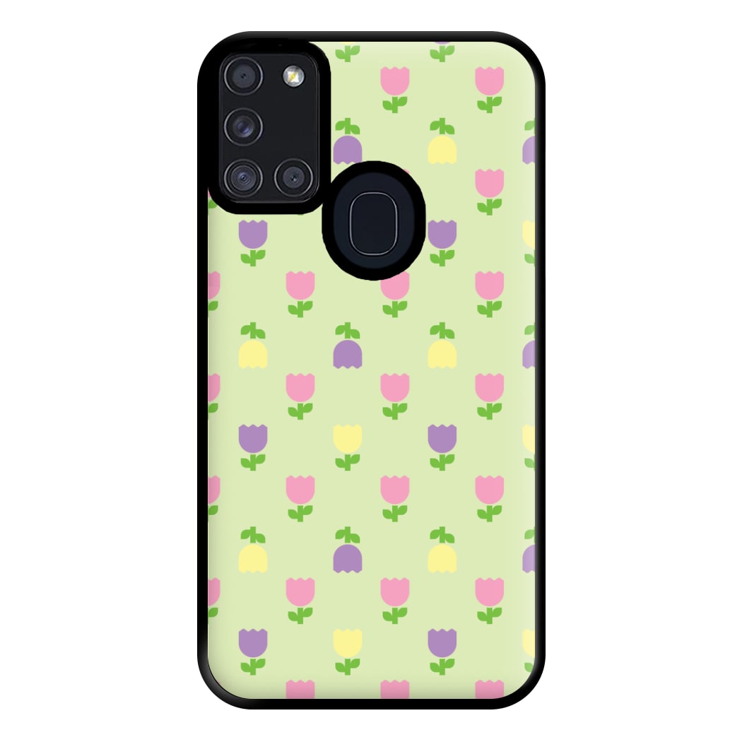 Pastel Tulips Pattern Phone Case for Galaxy A21s