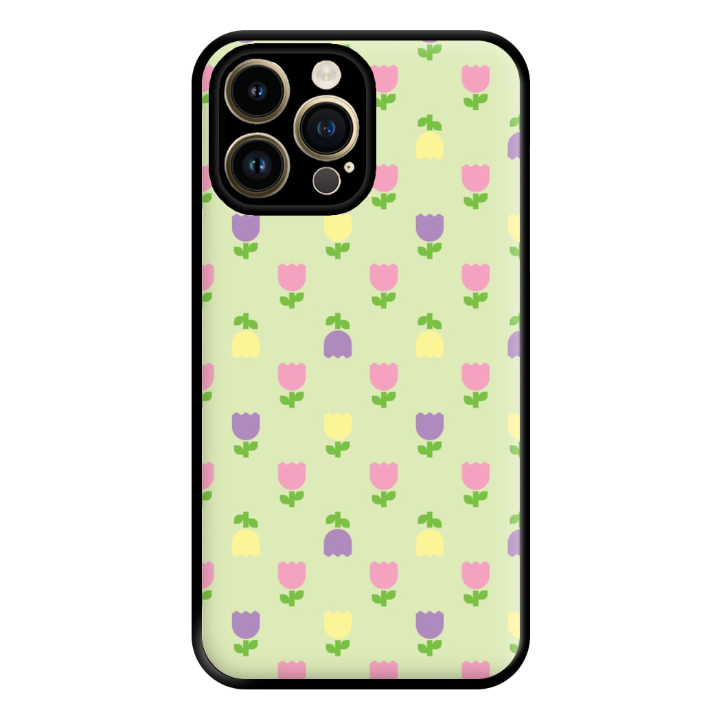Pastel Tulips Pattern Phone Case for iPhone 14 Pro Max