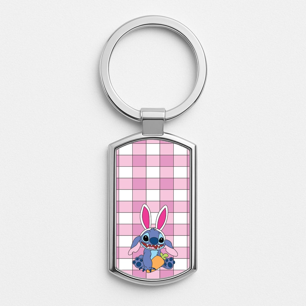 Easter Bunny Blue Alien Silver Keyring