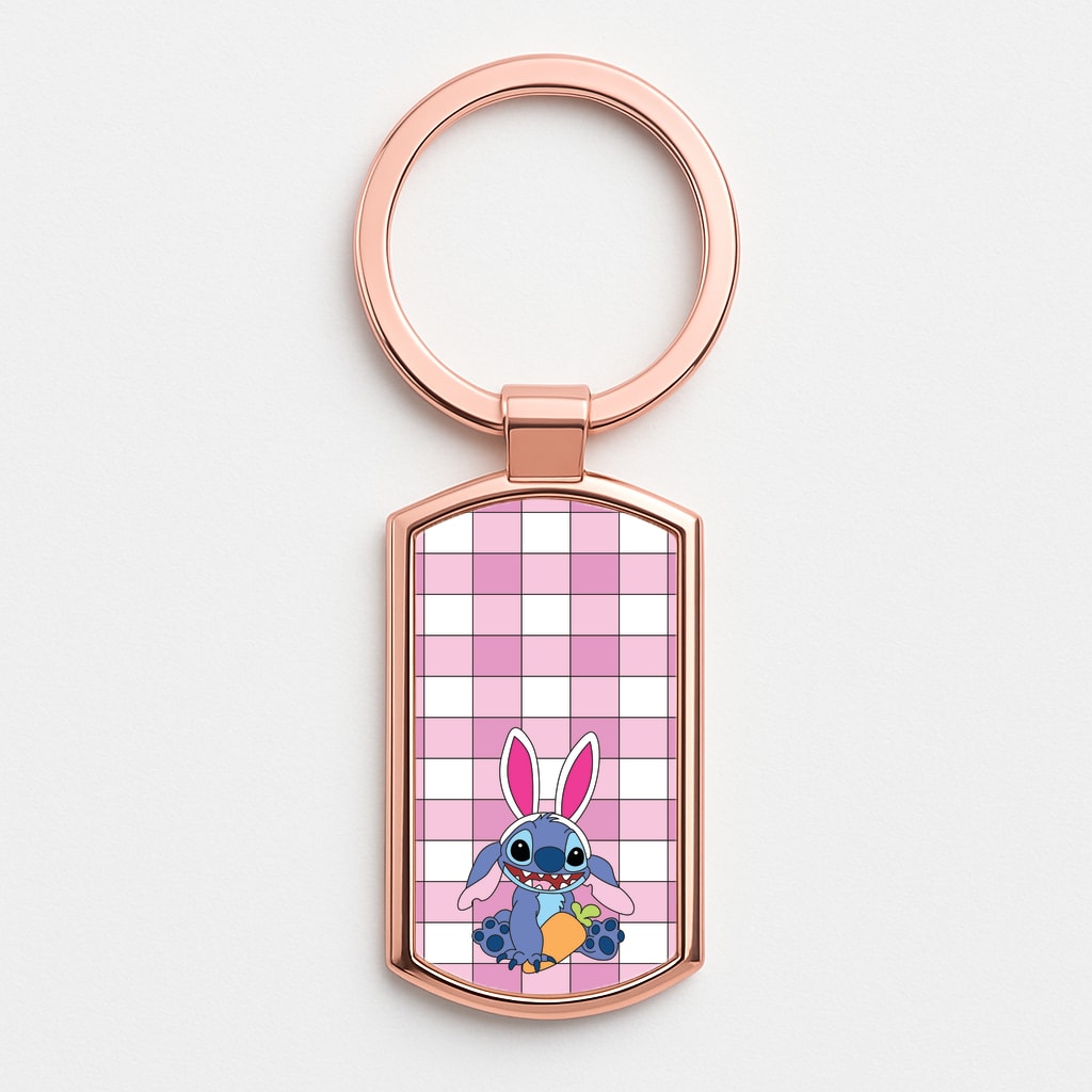 Easter Bunny Blue Alien Rose Gold Keyring