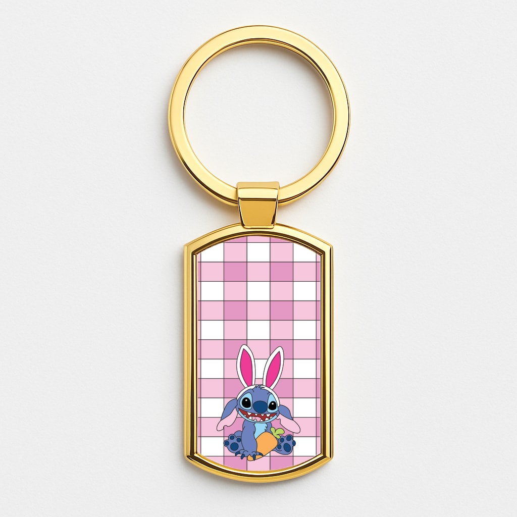 Easter Bunny Blue Alien Gold Keyring