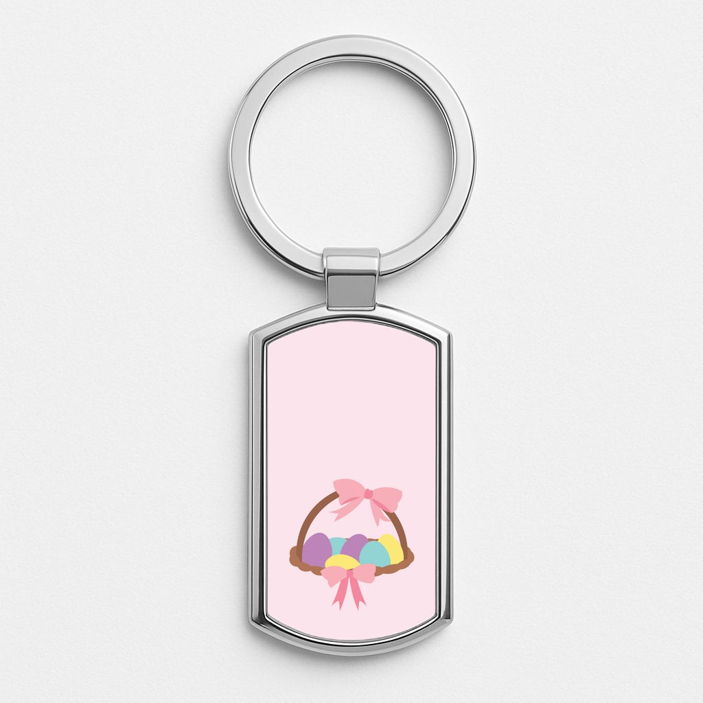 Pink Easter Basket Silver Keyring